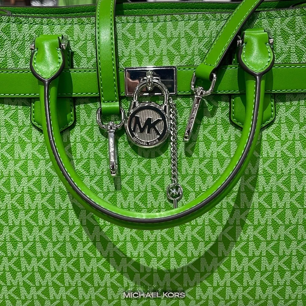Michael Kors Hamilton Medium Signature Logo Satchel Jungle Green  NWT